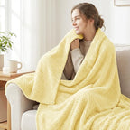 Exclusivo Mezcla Fleece Throw Blanket Extra Large, Super Soft and Warm Blankets for Couch, Sofa and Bed Waffle Textured, Cozy, Fuzzy and Lightweight (Light Yellow, 50x70 Inches)