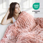 blunique Luxury Faux Rabbit Fur Throw Blanket 50x60, Ultra Soft Double Sided Plush Throw for Couch, Sofa, Bed and Living Room, Cozy Fluffy Decorative Blanket, Tie-Dye Pink