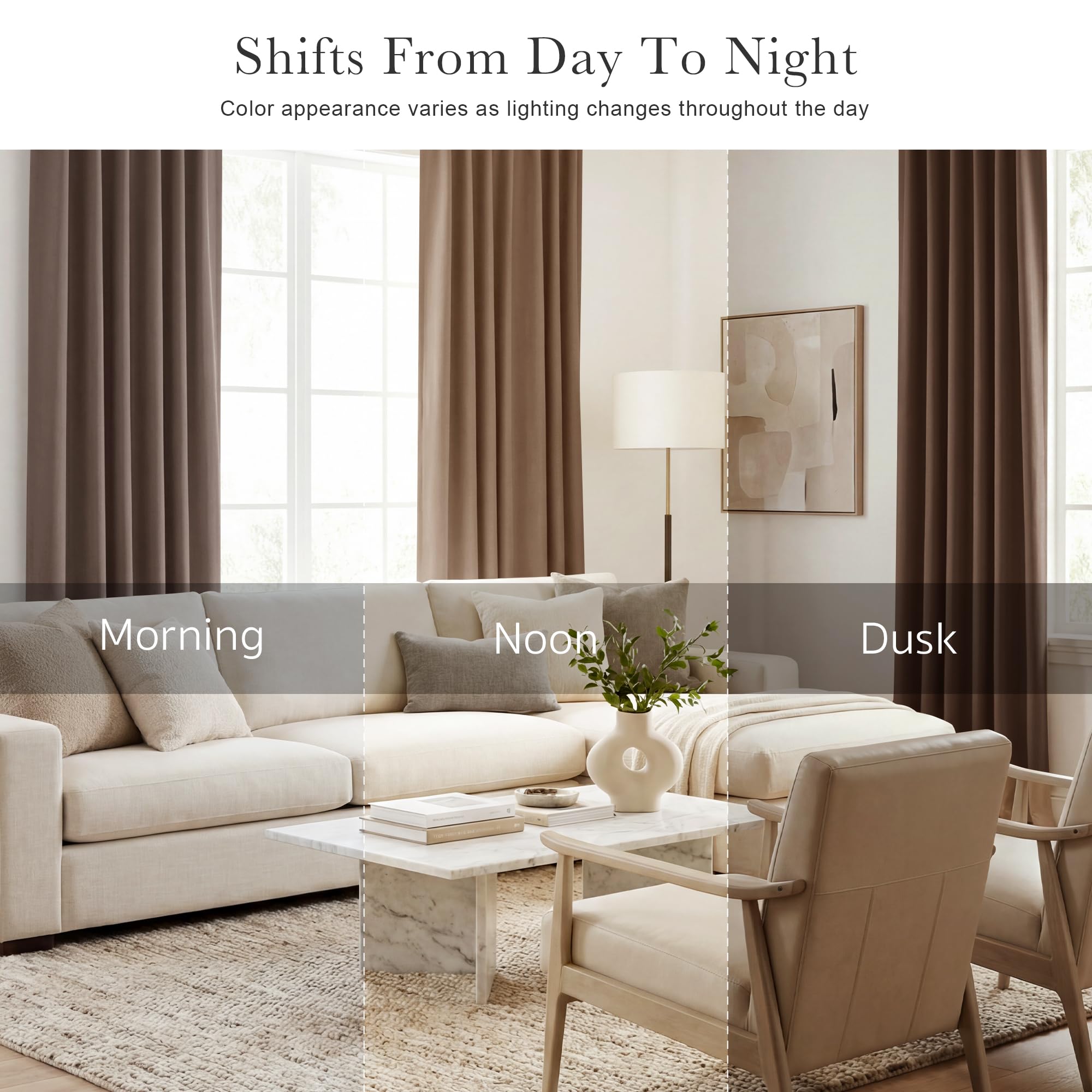 PONY DANCE Blackout Window Drapes - 42 by 72-inch, Mocha Curtain Draperies Light Block Thermal Insulated Curtain Panels Back Tab/Rod Pocket Light Blocking Energy Saving for Bedroom, 2 PCs
