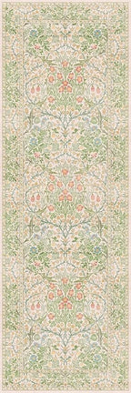 Hazo Haus Non Slip Beige Green Bathroom Runner Rug - Long Runner Rugs 24 x 72 Washable Kitchen Floor Mat, Laundry Room Rug, Hallway Runner - Vintage Floral Design Décor (2x6 Beige Green)