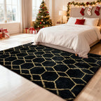 8x10 Fluffy Area Rugs for Living Room Bedroom,Black and Gold Shag Rug