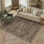 3x4 Washable Area Rug for Entryway Vintage Brown Non Slip Low Pile Carpet Traditional Retro Soft Throw Rug for Entrance Bathroom Door Mat Indoor Dorm Dining Room