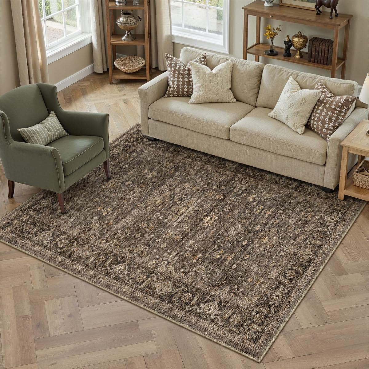 WondRg 4x5 Dark Brown Vintage Area Rug