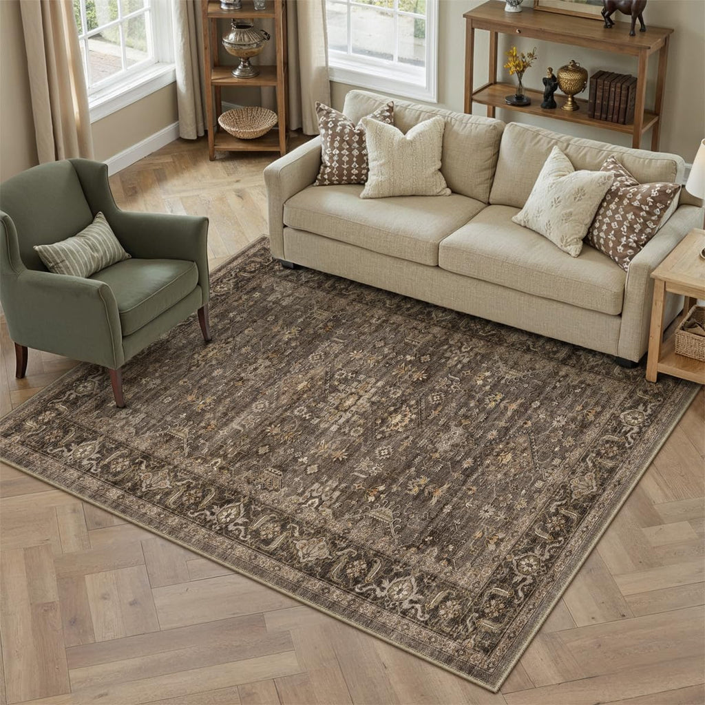 WondRg 4x5 Dark Brown Vintage Area Rug