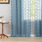 YJ YANJUN Vintage Lace Curtains 96 Inches Long-Victorian Floral Pattern Dusty Blue Sheer Curtain Panels for Living Room Bedroom Nautical Decor Provide Privacy 8FT W52 X L96 Stone Blue
