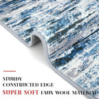 Lansny Modern Abstract Runner Rug 2.6x8, Grey Blue White Washable Kitchen Runner Non-Slip Soft Hallway Rug Runner Thin Print Faux Wool Carpet for Entryway Bedroom Laundry Room Indoor Home Decor