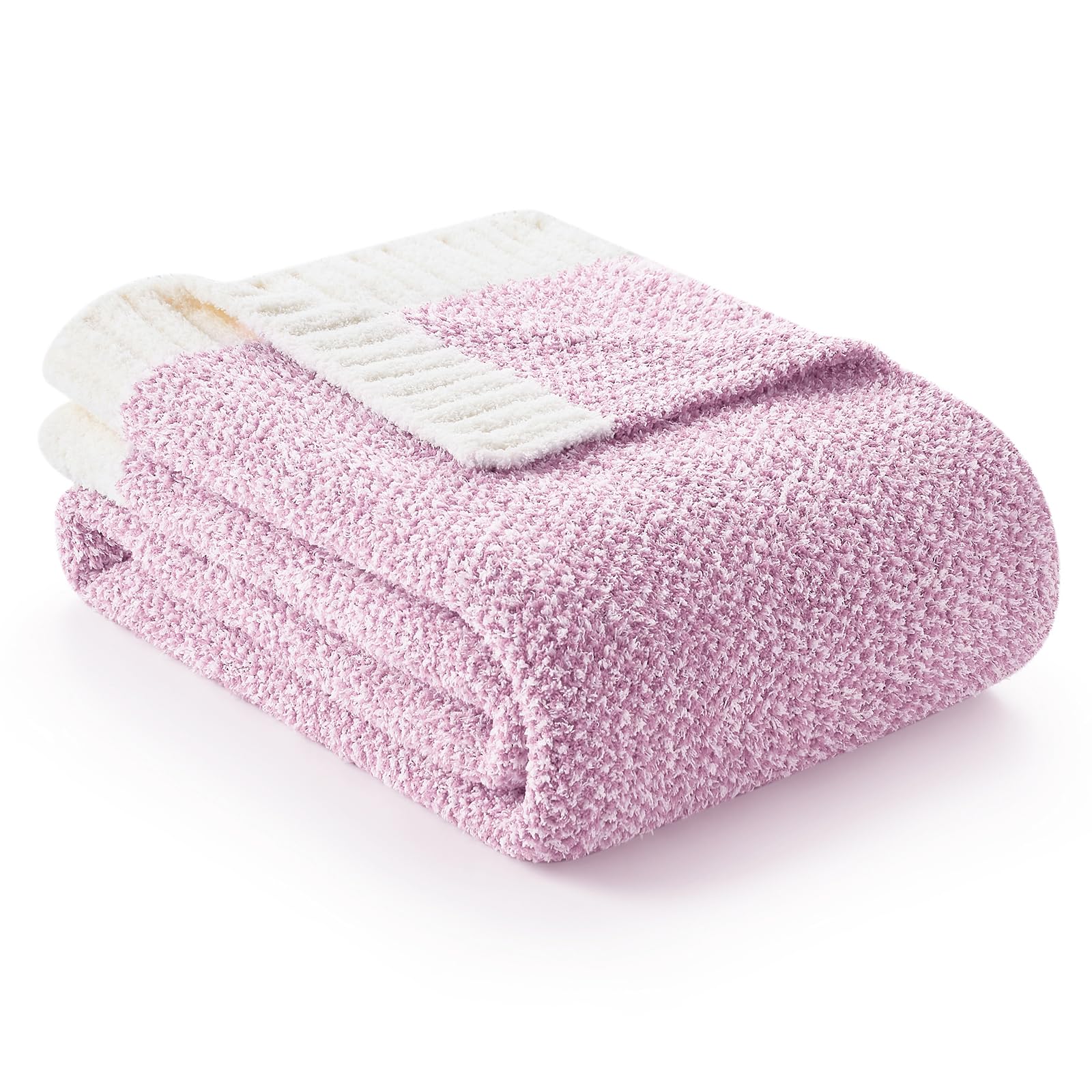 Snuggle Sac Light Purple Throw Blanket for Couch, Super Soft Warm Lavender Blankets Cozy Knit Fuzzy Plush Lightweight Throws for Sofa, Bed,Living Room, Heather Lilac, 50x60 inches