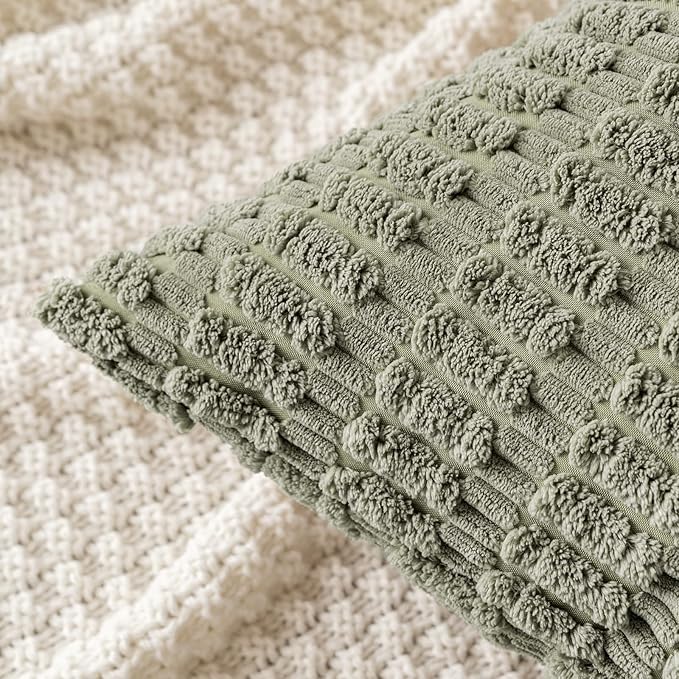 MIULEE Corduroy Decorative Throw Pillow Covers 18x18 Light Olive Pack of 2