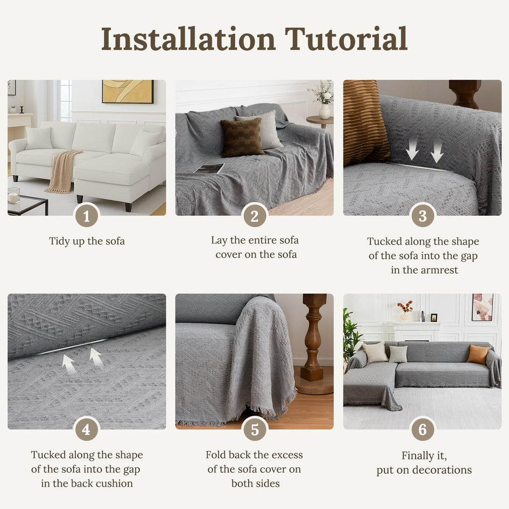 HOMERILLA 2 Piece Sectional Couch Cover for L Shape Sofa Light Grey XXXL