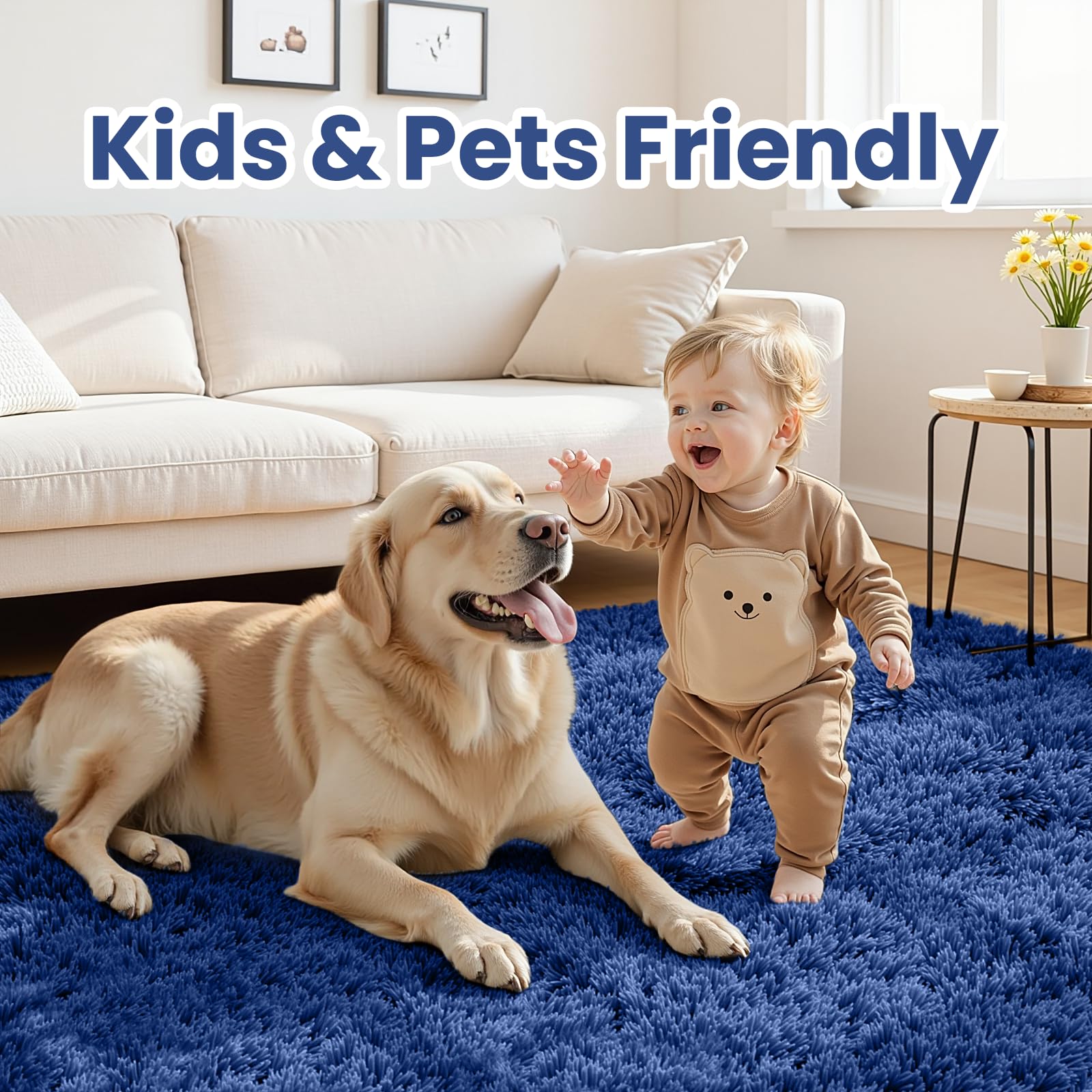 5x8 Fluffy Shag Area Rugs for Living Room Bedroom: Soft Plush Carpet Blue
