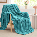 BEDELITE Fleece Twin Blanket for Couch & Bed - 3D Jacquard Decorative Teal Throw, Super Soft and Cozy Warm Fuzzy Blanket All Seasons Suitable, 60x80Inches