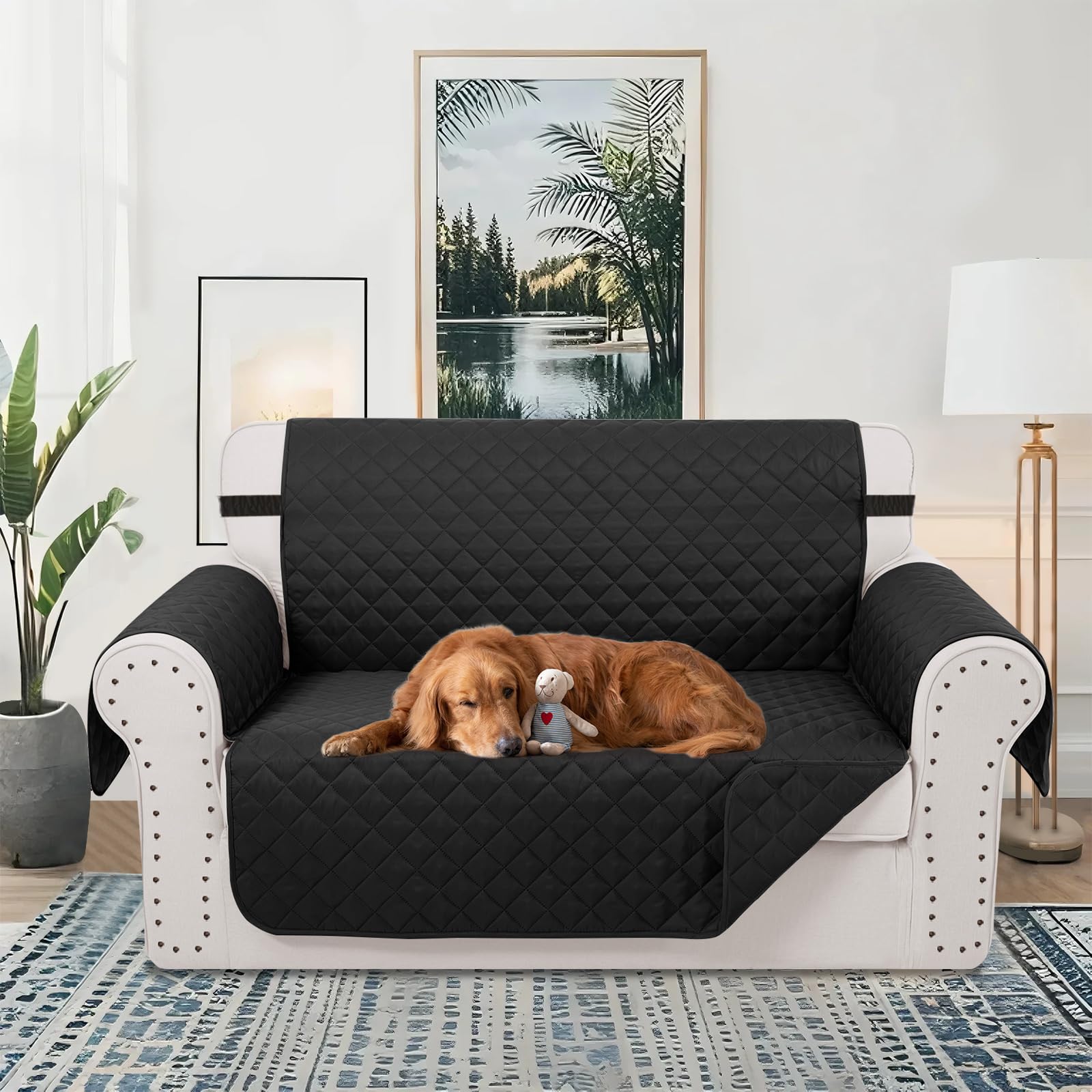 Luxshare Home Reversible 45" Small Loveseat Sofa Covers, Black/Black