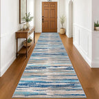 Lansny Modern Abstract Runner Rug 3x16, Blue Washable Long Kitchen Runner Non-Slip Soft Hallway Rug Runner Ultra Thin Print Faux Wool Carpet for Entryway Bedroom Laundry Room Indoor Home Decor
