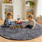 ONASAR Grey Round Area Rugs 5ft, Gray Soft Bedroom Circle Rug Floor Mats for Kids Girls Teen Room, Fluffy Plush Shaggy Carpet for Baby Nursery Living Room Playroom Home Decor Aesthetic