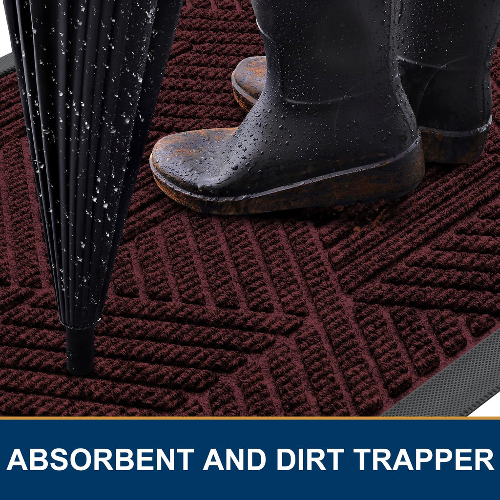 Smiry Front Door Mat Outside Entrance, Low Profile Rubber Doormat, 35x23