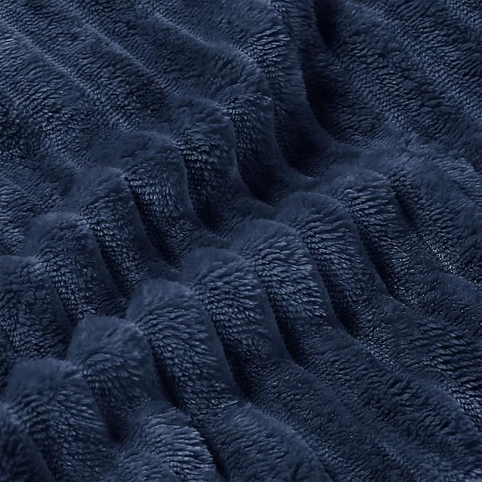 BEDELITE Fleece Blanket Twin Size – 3D Ribbed Jacquard Soft and Warm Decorative Fuzzy Blankets – Cozy, Fluffy, Plush Lightweight Throw Blankets for Couch, Bed, Sofa(Navy Blue, 60x80 inches)