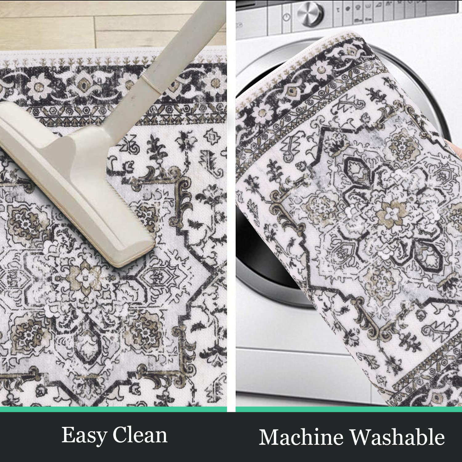 HEBE Boho Kitchen Rugs Set of 3, Non Slip Washable Kitchen Mats for Floor