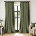 MIULEE Olive Green Pinch Pleated Thick Linen Curtains 108 Inches Long 2 Panels Set for Living Room Bedroom, Linen Texture Drapes Pleat Semi Sheer Moss Green Foor to Ceiling Curtains with Hooks&Rings