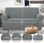 U-NICE HOME Oversized Stretch Loveseat Couch Cover Sofa Covers Washable Sofa Slipcover Furniture Protector for 2 Cushion Couch Sofa Pet Friendly, Grey