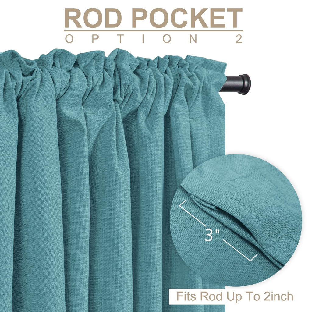 Faux Linen Total Blackout Curtains for Bedroom 90 Inches Long, Dark Cyan