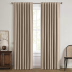 MIULEE 100% Blackout Linen Curtains for Bedroom, Brown Solid Luxury Decor Thermal Insulation Room Darkening Drapes for Living Room Nursery Back Tab Rod Pocket 42 x 84 Inches, 2 Panels