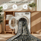 Area Rugs 10x12 Living Room Rug: Washable Rug Soft Vintage Boho Medallion Carpet Indoor Non-Slip Stain Resistant Large Carpets for Bedroom Dining Room Farmhouse Nursery Home Office Black Gold