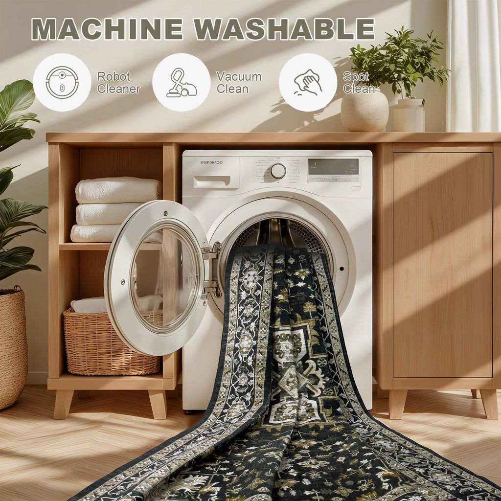 ExpediX 9x12 Area Rugs Living Room: Washable Rug for Bedroom Black Gold
