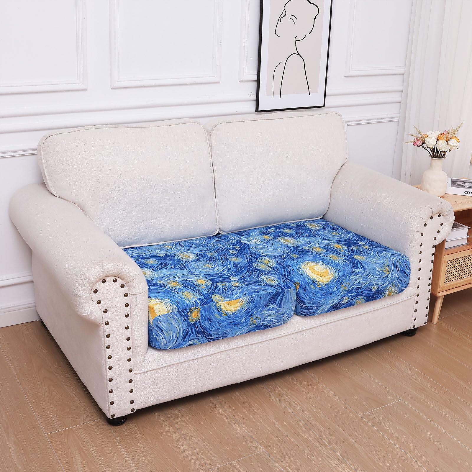 hyha Printed Couch Cushion Covers, Sofa Covers Washable for 2 Cushion Couch