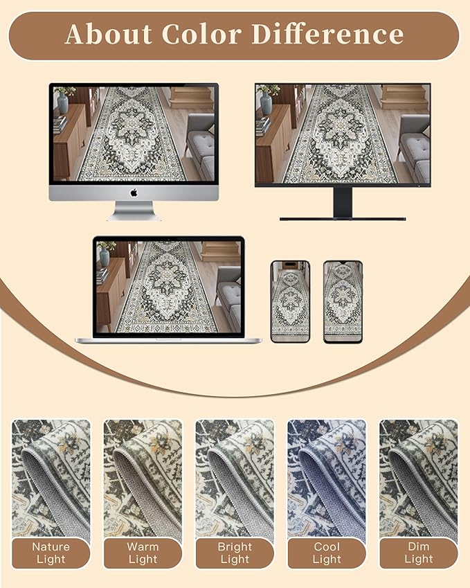 Madane Hallway Rug 3x10, Kitchen Rugs Washable Entryway Rug Vintage Kitchen Runners Non Slip Indoor Area Rug Farmhouse Carpet Runner for Bathroom Living Room Bedroom, Black
