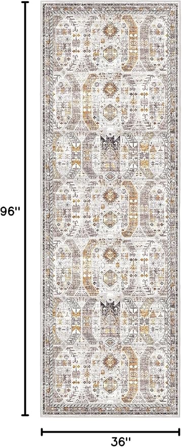 Madane Hallway Runner 3x8, Kitchen Rugs Washable Entry Rug, Brown/Gold