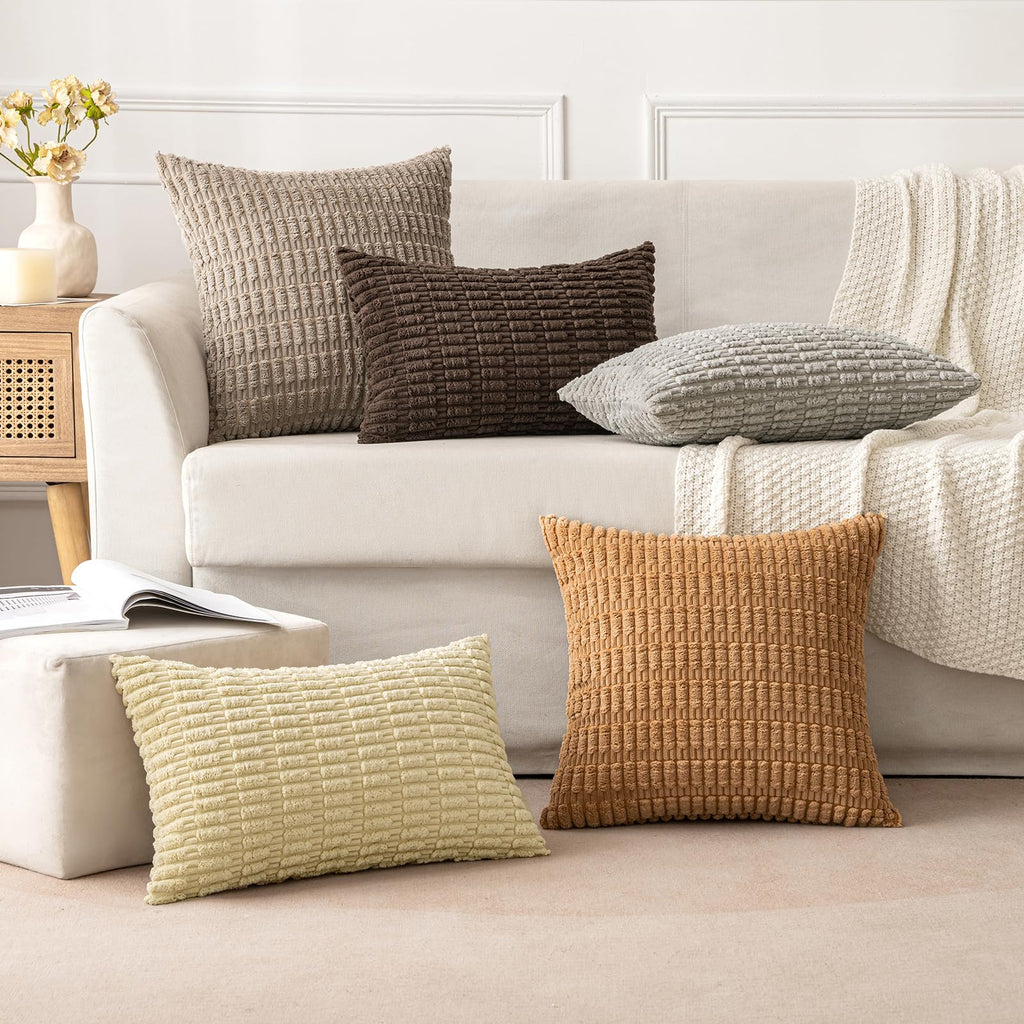 MIULEE Lumbar Corduroy Decorative Throw Pillow Covers 12x20 Brown Pack of 2