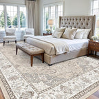 10x14 Washable Vintage Area Rug - Large Rugs for Living Room Soft Stain Resistant Carpet with Non-Slip Backing Low Pile Water Resistant Rug for King Size Bed Pet Friendly Home Decor Mat(10x14 Beige)