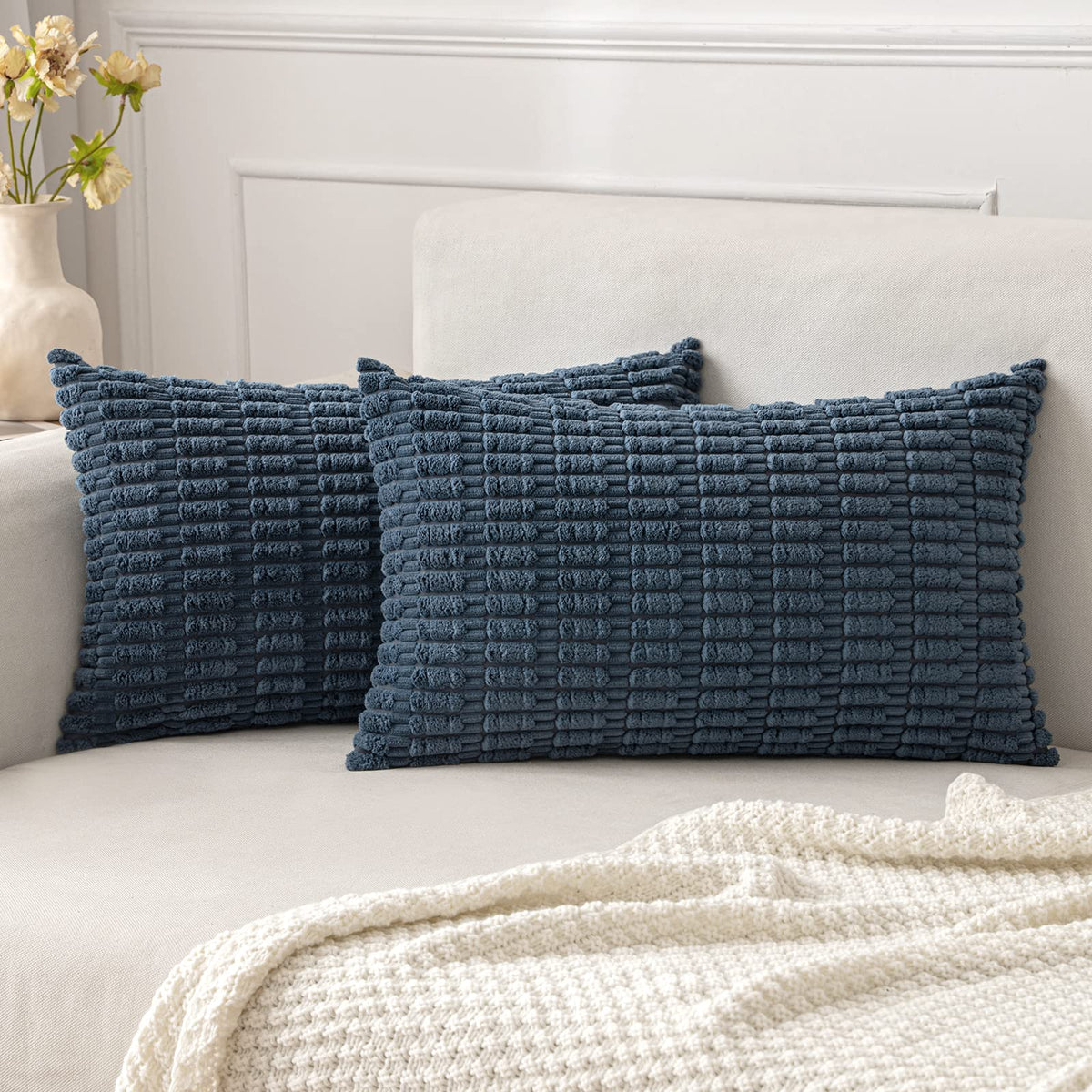 MIULEE Corduroy Decorative Throw Pillow Covers 20x20 Crimson Pack of 2