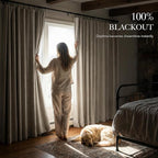 RYB HOME Warm Sand 100% Blackout Curtains for Bedroom, Linen Drapes Back Tab&Rod Pocket, Thermal Insulated Privacy Assurd Curtains for Sliding Glass Doors/Dining/Living Room, W52 x L102, 2 Panels