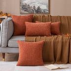 MIULEE Pack of 2 Couch Throw Pillow Covers 18x18 Inch Soft Burnt Orange Chenille Pillow Covers for Sofa Living Room Solid Dyed Pillow Cases