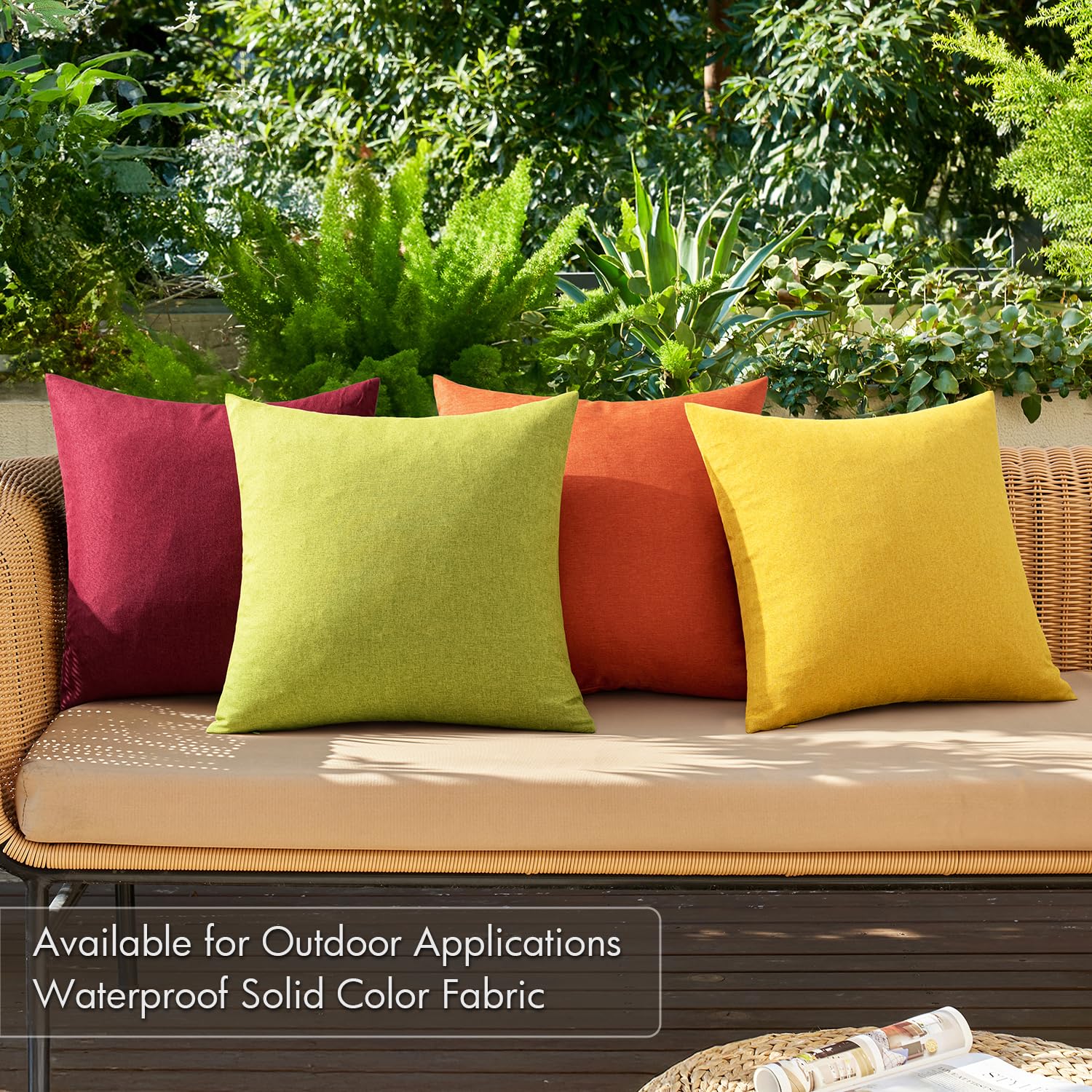MIULEE Pack of 4 Decorative Outdoor Throw Pillow Covers Linen Waterproof Pillow Covers Summer Farmhouse Cushion Cases for Patio Garden Tent Balcony Couch Sofa 18x18 Inch Yellow Green