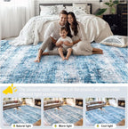 Area Rugs Living Room Rug - 5x7 Washable Modern Abstract Soft Neutral Non-Slip Carpet Large Indoor Floor Thin Carpets for Bedroom Dining Room Farmhouse Nursery Home Office Blue Grey