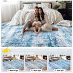 PLHXFR Area Rug Living Room: 4x6 Modern Abstract Washable Carpet Blue
