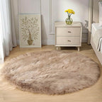 Goolela Beige Round Rug 4ft Fluffy Sheepskin Faux Fur Rug for Bedroom Bedside Living Room Fuzzy Furry Circle Carpet