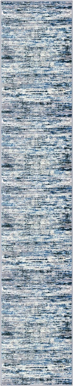 Lansny Modern Abstract Runner Rug 2.6x14, Grey Blue White Washable Long Kitchen Runner Non-Slip Soft Hallway Rug Runner Thin Print Faux Wool Carpet for Entryway Bedroom Laundry Room Indoor Home Decor