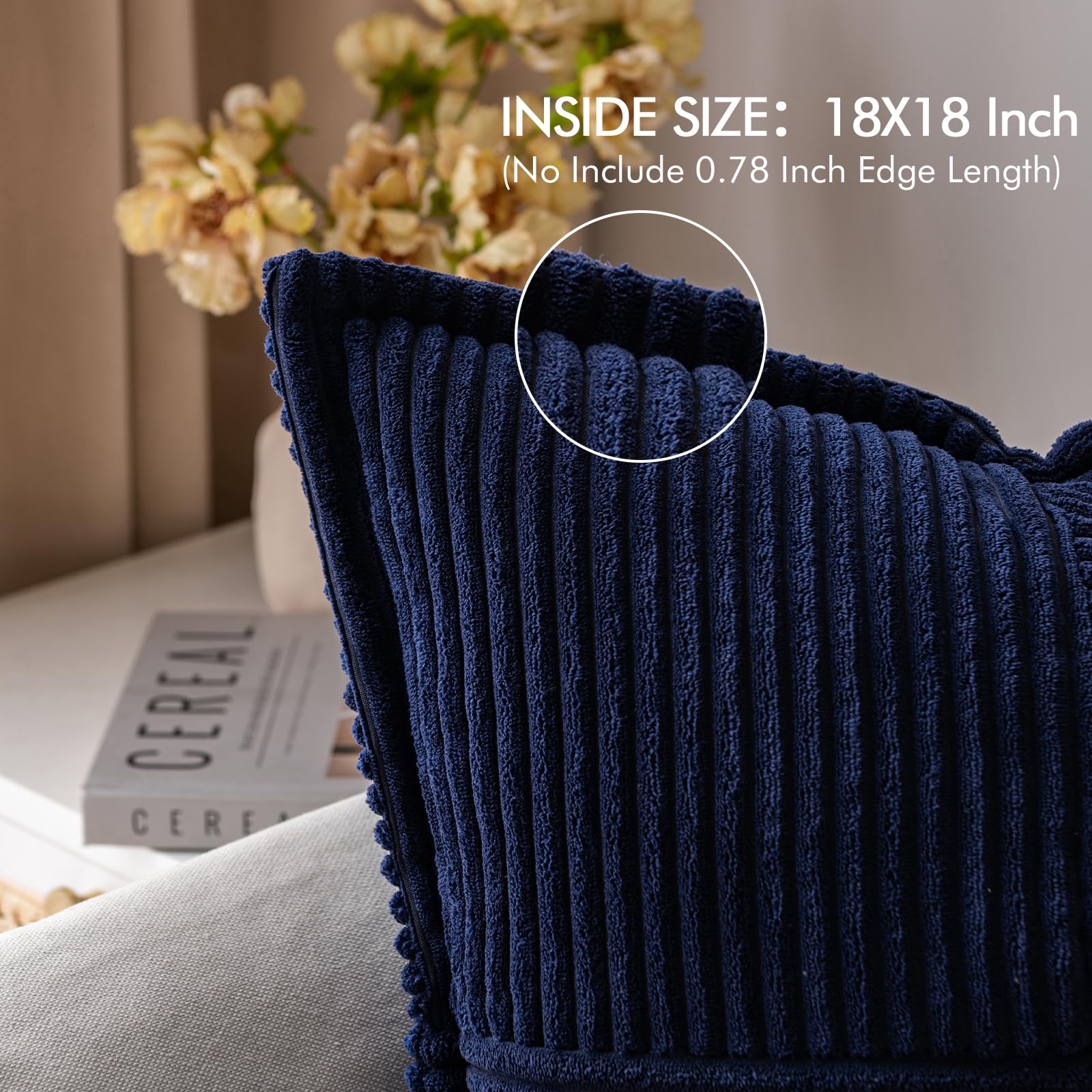 MIULEE Decorative Throw Pillow Covers for Couch 18x18 Inch Navy Blue 2 Pack