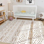 Nakagishi Area Rugs 8x10 Living Room: Washable Boho Large Neutral Soft Farmhouse Rug Stain Resistant Modern Geometric Indoor Floor Carpet for Bedroom Nursery Playroom Office Dining Room- Brown White