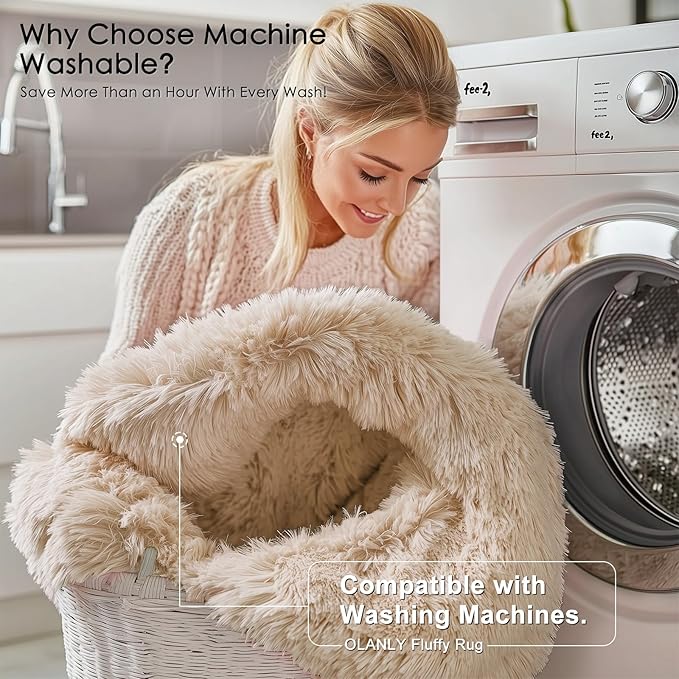 OLANLY 7x12 Machine Washable Large Area Rugs for Living Room, Bedroom, Soft Fluffy Shaggy Bedside Rug, Indoor Floor Carpet for Kids Girls and Boys, Dorms, Nursery, Home Decor Aesthetic, Beige