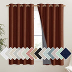 NICETOWN 100% Absolutely Blackout Linen Curtains with Thermal Insulated Liner, 52" Wide, 2 Panels, 63" Long Drapes, Grommet Retro Burnt Orange Linen Curtains Vertical Drapes Privacy for Bedroom