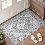 Lofus 2x3 Washable Rug for Entryway Bathroom, Non Slip Kitchen Mats for Floor, Vintage Soft Door Mat Indoor Entrance, Small Area Rugs, Farmhouse Carpet for Entry Living Room Bedroom, Floral Grey