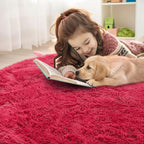 OLANLY Red Round Rugs for Bedroom - Machine Washable, 6 ft Circle Area Rugs for Living Room, Soft and Fluffy Shaggy Carpet for Teen Girls and Boys, Nursery Rooms, Dorms, Home Decor Aesthetic