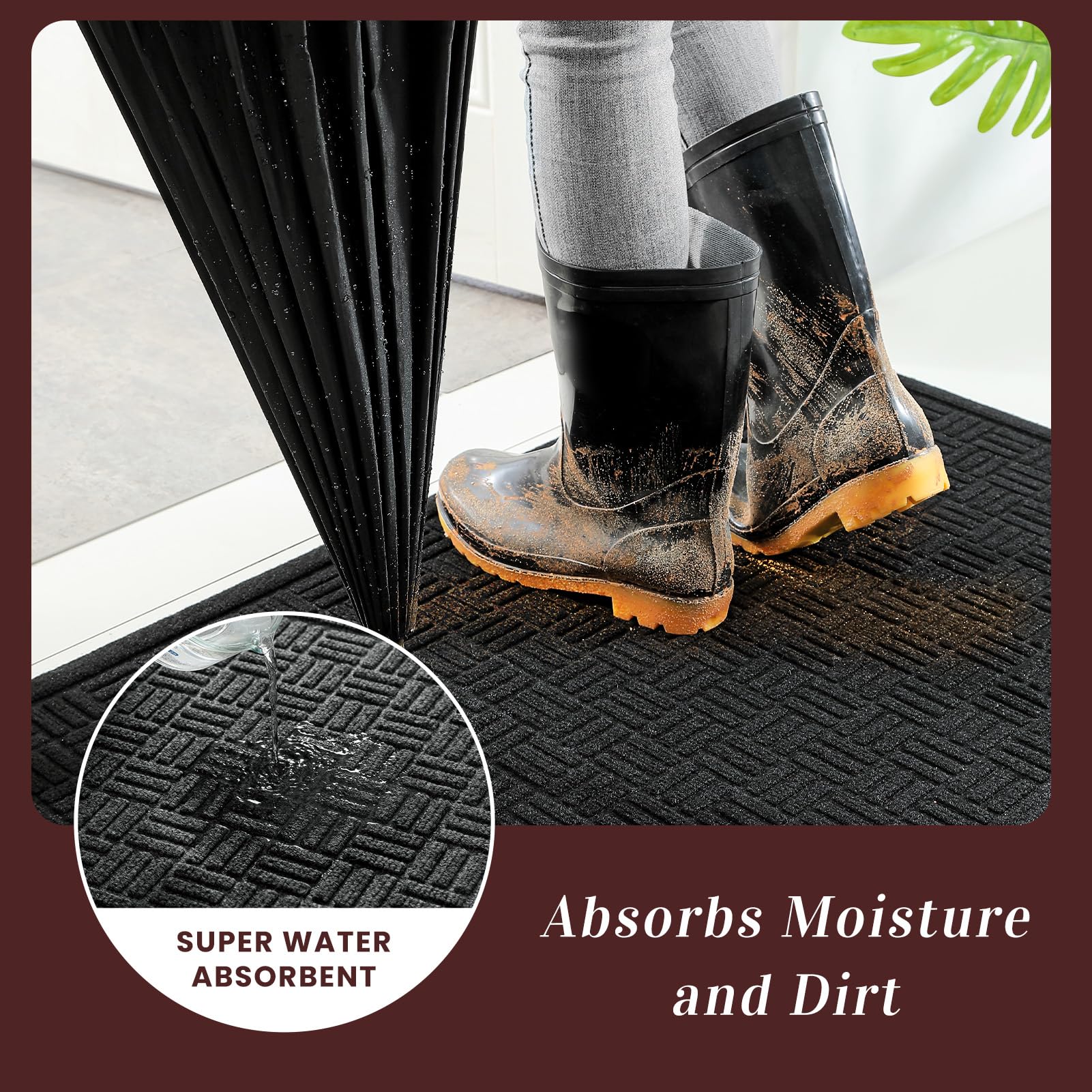 Mibao Front Door Mat Outdoor Entrance, 61.5" x 36" Heavy Duty Welcome Mat, Waterproof Dirt Trapper Doormat, Super Absorbent Indoor Entryway Mat for Patio & Porch - Black