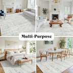 5x7 Area Rugs Washable Rug: Anti-Skid Abstract Modern Living Room Rug Soft Thin Carpets Indoor Floor Non-Shedding Carpet for Bedroom Dining Farmhouse Nursery Home Office (White Gray, 5'x7')