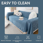 HANDONTIME Couch Slipcover Dog Sofa Covers Boho Couch Cover for Dogs Blue Sofa Throw Cover Bohemian Sofa Covers for 3 Cushion Couch Herringbone Sectional Couch Cover Slipcovers for Sofas, 71" X134"