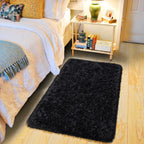 Pionblank Fluffy Small Rug for Bedroom 2x3 Feet, Shag Soft Area Rug, Black